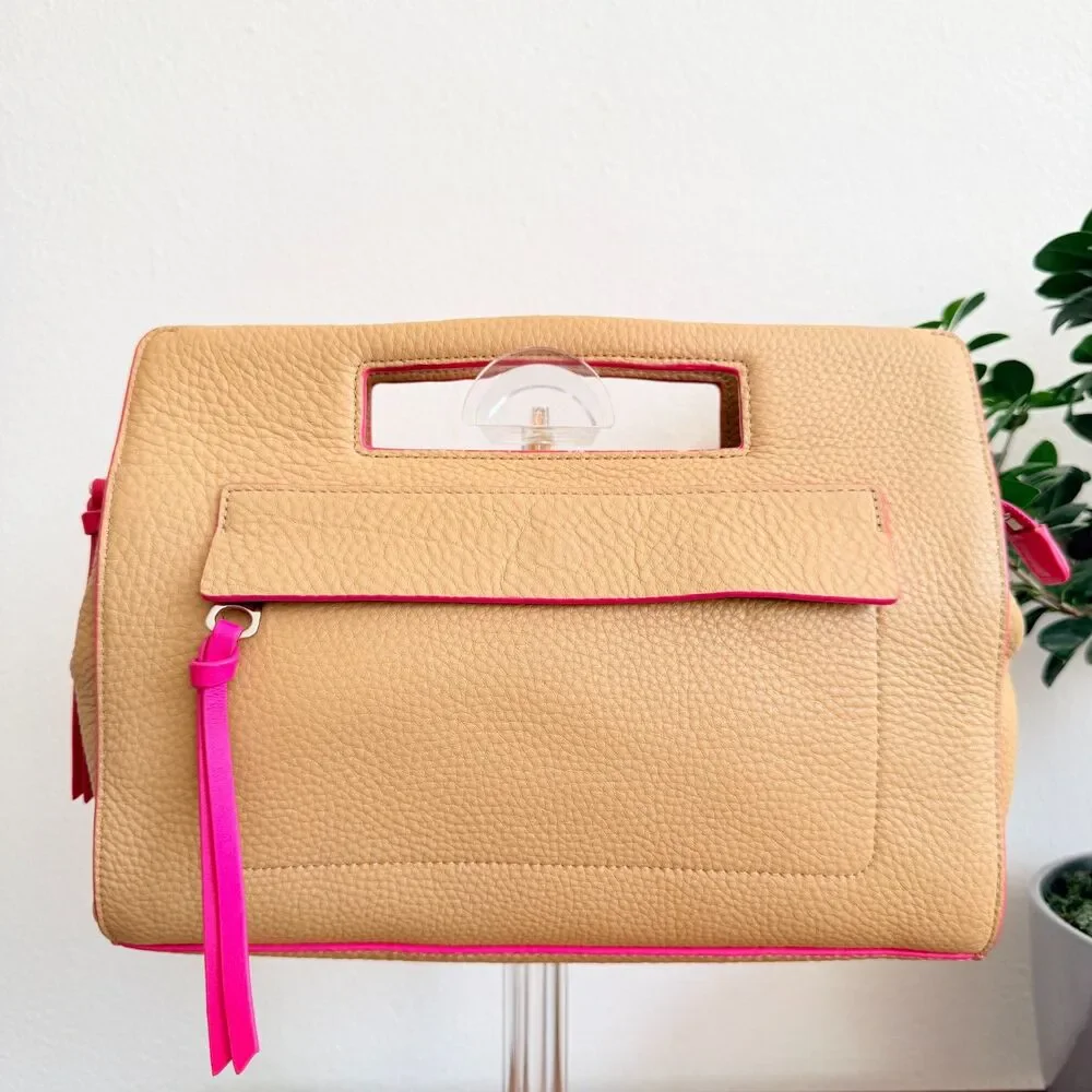 Coach Bleecker F51635 Pocket In Edgepaint Camel Pink Ruby Leather Clutch Bag